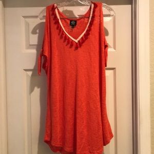 Bobeau Orange Tassel Trim Slub Knit Top Size 1X